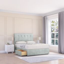 "Sloomy Highbury Divan Bed Base No Drawers & 26"" Struts Headboard in Silver - Size: Small Single"