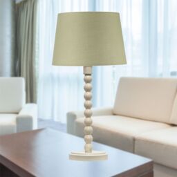 First Choice Lighting Bobbin - Ivory Lamp with Sage Green Cotton Shade in White - thumbnail 6