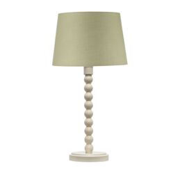 First Choice Lighting Bobbin - Ivory Lamp with Sage Green Cotton Shade in White - thumbnail 1