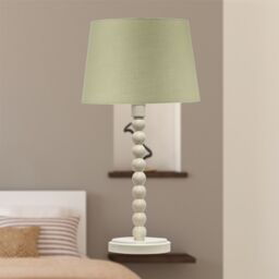 First Choice Lighting Bobbin - Ivory Lamp with Sage Green Cotton Shade in White - thumbnail 5