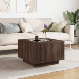 Berkfield Home Coffee Table with LED Brown Oak 60x60x40 cm Engineered Wood - Size: 60 x 60 x 40 cm - thumbnail 4
