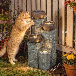 OUTSUNNY 4-Tier Outdoor Fountain with LED Lights, Grey & Rustic Brown - thumbnail 3