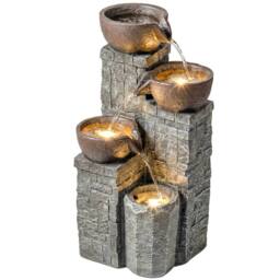 OUTSUNNY 4-Tier Outdoor Fountain with LED Lights, Grey & Rustic Brown - thumbnail 2