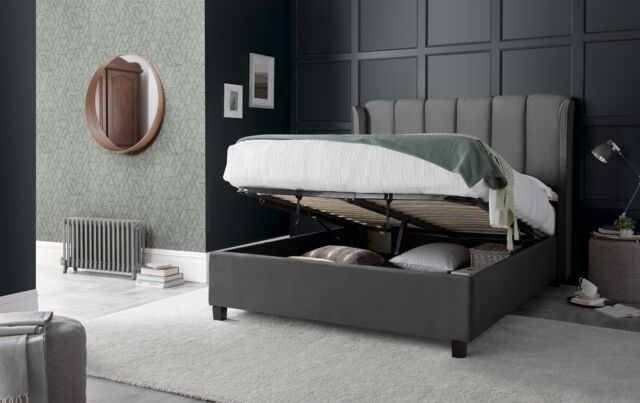 Bedmaster Aurora Velvet Ottoman Bed & Signature Platinum 2000 Pocket Sprung Mattress in Grey - Size: King - image 1