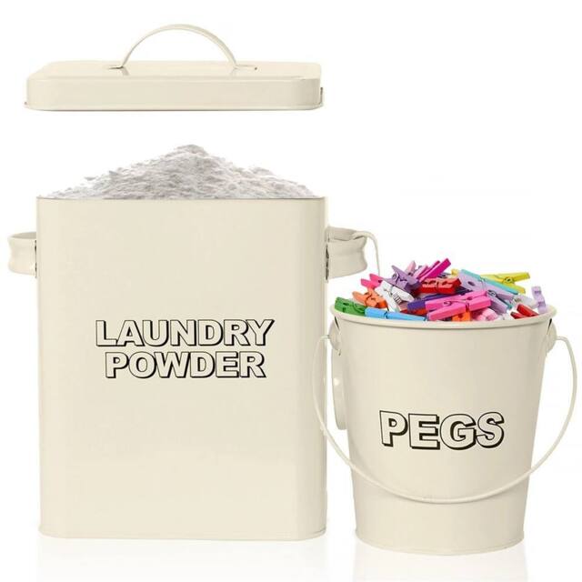 NESTLUNE Cream Laundry Detergent Storage Box with Bucket & Scoop in Beige - image 1