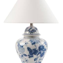 Wyld and Coco Blue and White Porcelain Floral Table Lamp with Linen Shade - thumbnail 2