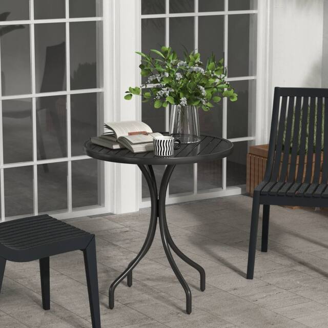 OUTSUNNY Round Garden Table Outdoor Side Table with Steel Frame in Black - image 1