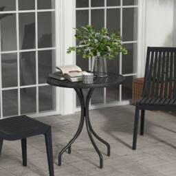 OUTSUNNY Round Garden Table Outdoor Side Table with Steel Frame in Black