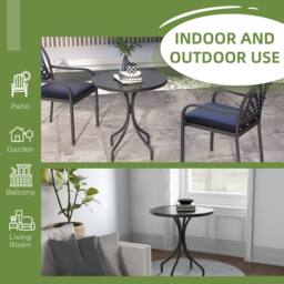 OUTSUNNY Round Garden Table Outdoor Side Table with Steel Frame in Black - thumbnail 6