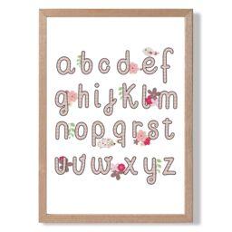 ARTZE Cute Alphabet with Pink Flowers Framed Print SIZE: A2 with Oak Frame - Size: A3 - thumbnail 1