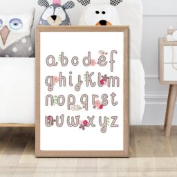 ARTZE Cute Alphabet with Pink Flowers Framed Print SIZE: A2 with Oak Frame - Size: A3 - thumbnail 2
