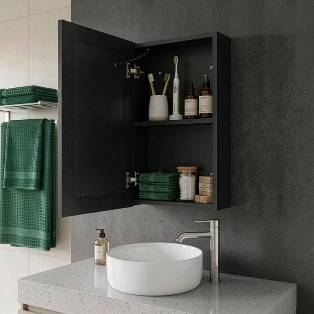 Wyld and Coco Mirror Cabinet Black Glass with LED 40 x 60 cm - image 1