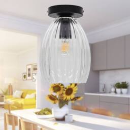 First Choice Lighting Set of 2 Birch - Clear Fluted Glass Black Ceiling Light Fittings - thumbnail 5