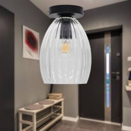 First Choice Lighting Set of 2 Birch - Clear Fluted Glass Black Ceiling Light Fittings - thumbnail 4