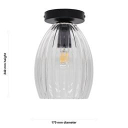 First Choice Lighting Set of 2 Birch - Clear Fluted Glass Black Ceiling Light Fittings - thumbnail 6
