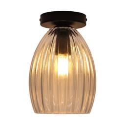 First Choice Lighting Set of 2 Birch - Clear Fluted Glass Black Ceiling Light Fittings - thumbnail 3