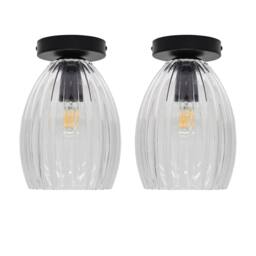 First Choice Lighting Set of 2 Birch - Clear Fluted Glass Black Ceiling Light Fittings - thumbnail 1