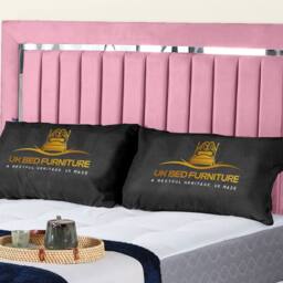 UK Bed Furniture Chrome Edge Gas Lift Storage Upholstered Bed With 48-inch Headboard in Pink - Size: Small Double - thumbnail 2