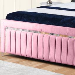 UK Bed Furniture Chrome Edge Gas Lift Storage Upholstered Bed With 48-inch Headboard in Pink - Size: Small Double - thumbnail 3