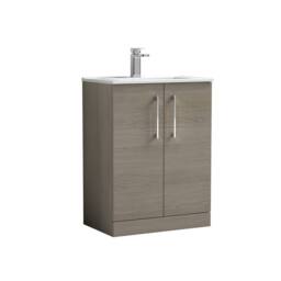 Balterley Bathroom Floor-Standing 2-Door Vanity Unit Basin, Solace Oak, 600mm in Brown - thumbnail 1