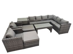 Fimous Garden Furniture Set with 2 Chairs 2 Big Stools Side Table Dark Grey - thumbnail 1