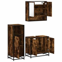 Berkfield Home Durable 3 Piece Bathroom Furniture Set Smoked Oak Engineered Wood in Brown - thumbnail 6