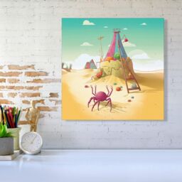 Warren Reed - Designer Crab On A Beach Holiday Canvas in Yellow - Size: w10 inch x h10 inch - thumbnail 2