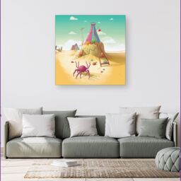 Warren Reed - Designer Crab On A Beach Holiday Canvas in Yellow - Size: w10 inch x h10 inch - thumbnail 4