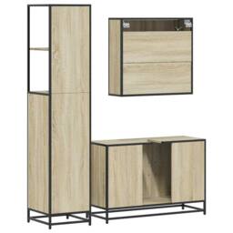 Berkfield Home Durable 3 Piece Bathroom Furniture Set Sonoma Oak Engineered Wood in Light Brown - thumbnail 7