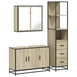 Berkfield Home Durable 3 Piece Bathroom Furniture Set Sonoma Oak Engineered Wood in Light Brown - thumbnail 3