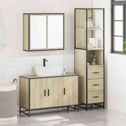Berkfield Home Durable 3 Piece Bathroom Furniture Set Sonoma Oak Engineered Wood in Light Brown - thumbnail 1