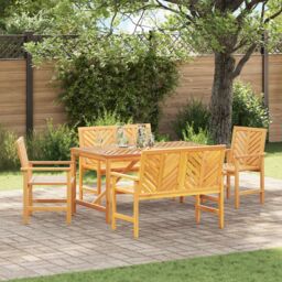 Berkfield Home 5 Piece Garden Dining Set Solid Wood Acacia in Brown - thumbnail 1