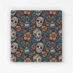 Warren Reed - Designer Dia De Los Muertos Skulls Pattern Canvas in Blue - Size: w40 inch x h40 inch - thumbnail 1