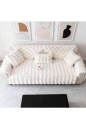 Living and Home Sleek Textured Plush Sofa Cover in Cream - Size: 70 cm x 70 cm - thumbnail 5