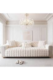 Living and Home Sleek Textured Plush Sofa Cover in Cream - Size: 70 cm x 70 cm - thumbnail 2