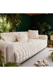 Living and Home Sleek Textured Plush Sofa Cover in Cream - Size: 70 cm x 70 cm - thumbnail 4
