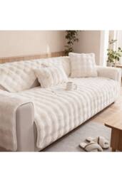 Living and Home Sleek Textured Plush Sofa Cover in Cream - Size: 70 cm x 70 cm