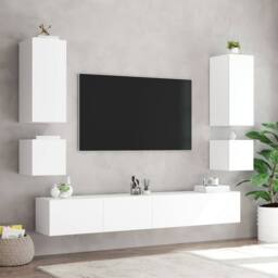 Berkfield Home TV Wall Cabinet with LED Lights White 40.5x35x40 cm - thumbnail 6