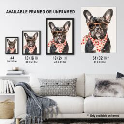 "Artery8 Dog Lover French Bulldog with Sunglasses Bandana Wall Art Print in Brown - Size: W18"" x H24""" - thumbnail 3