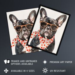 "Artery8 Dog Lover French Bulldog with Sunglasses Bandana Wall Art Print in Brown - Size: W18"" x H24""" - thumbnail 2