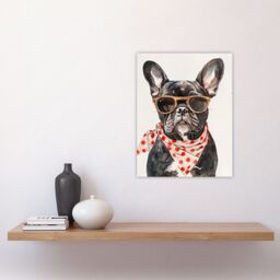 "Artery8 Dog Lover French Bulldog with Sunglasses Bandana Wall Art Print in Brown - Size: W18"" x H24""" - thumbnail 4