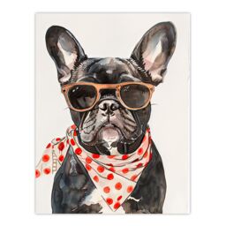 "Artery8 Dog Lover French Bulldog with Sunglasses Bandana Wall Art Print in Brown - Size: W18"" x H24""" - thumbnail 1