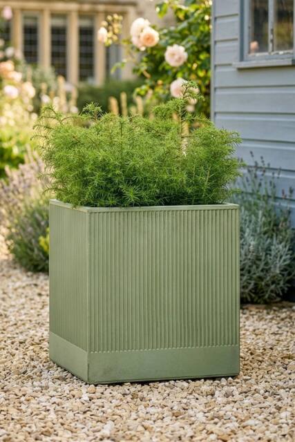 Dibor Large Sage Green Ribbed Finish Fibre Clay Indoor Outdoor Garden Plant Pots Houseplant Flower Planter H37 x W37cm - image 1