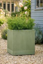 Dibor Large Sage Green Ribbed Finish Fibre Clay Indoor Outdoor Garden Plant Pots Houseplant Flower Planter H37 x W37cm - thumbnail 1
