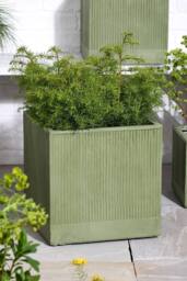 Dibor Large Sage Green Ribbed Finish Fibre Clay Indoor Outdoor Garden Plant Pots Houseplant Flower Planter H37 x W37cm - thumbnail 3