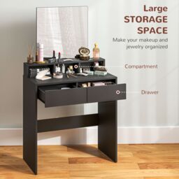 HOMCOM Dressing Table with Mirror, Drawers, for Bedroom, Black - thumbnail 4