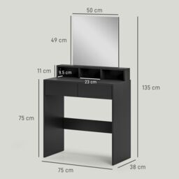 HOMCOM Dressing Table with Mirror, Drawers, for Bedroom, Black - thumbnail 3