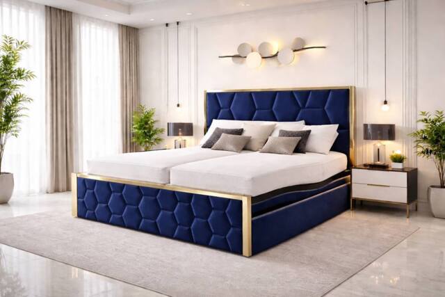 PARADISE BEDS LTD Deluxe Electric Adjustable Mobility Bed with Memory Foam Mattress in Dark Blue - Size: Double - image 1