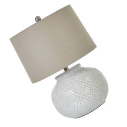Hill Interiors Squat Beaded Ceramic Table Lamp (UK Plug) in White - thumbnail 2