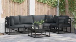 Berkfield Home Garden Sofa Set with Cushion with Pillow 5 pcs Black Aluminium - thumbnail 4